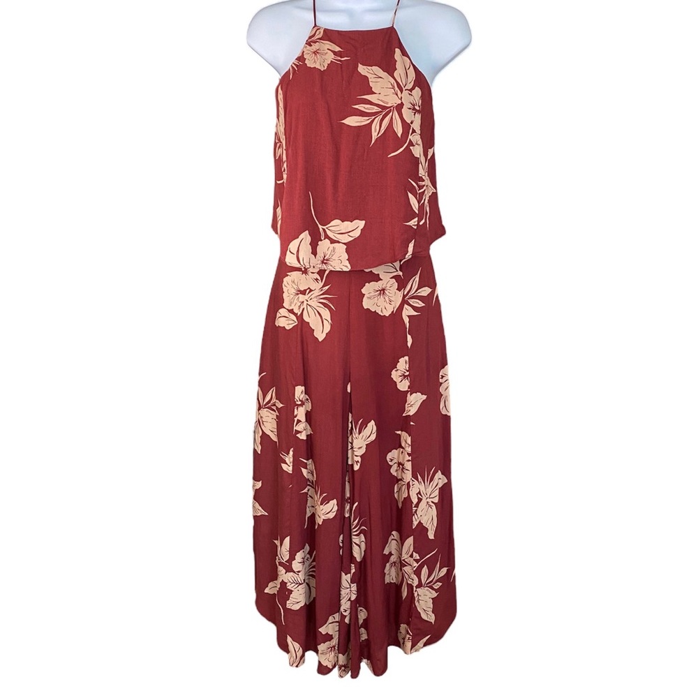 By Together Matching Set Wide leg Pant and Top Size small Hibiscus Red